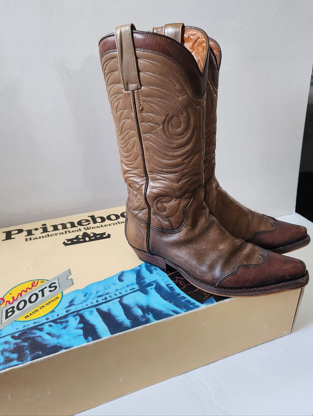 Leather Cowboy Western Boots Brown Tan Marron Spanish Size 37